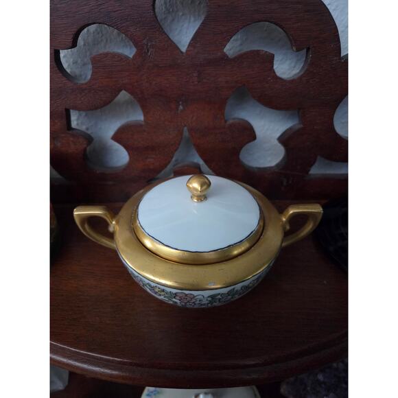 Antique RS Germany Hand Painted Floral Sugar Bowl w/ Gold Trim 1900s Signed - Picture 2 of 10